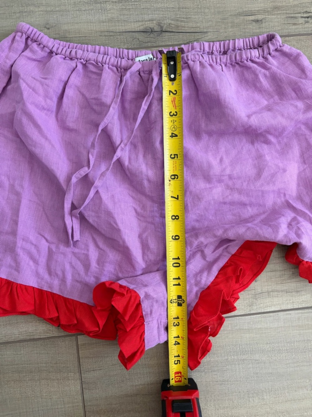 Dora Larsen Free People Lavender Red Ruffle Pull On Linen Organic Cotton Shorts - Picture 10 of 11